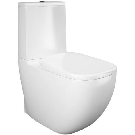WC monoblocco filomuro in ceramica con scarico Rimless, cassetta e sedile Rak Illusion