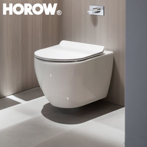 HOROW WC suspendu WC sans rebord Soft-Close Siège WC amovible blanc