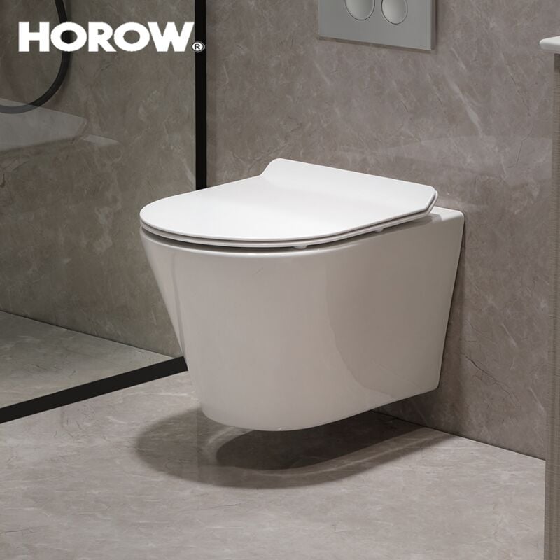 Wc mural suspendu avec couvercle de toilette avec système d'abaissement automatique – Cuvette profonde inodore – wc en céramique avec revêtement nano