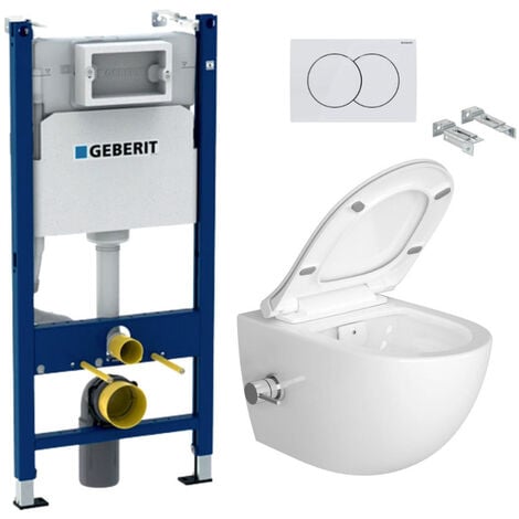 WC-Pack Duofix Vorwandelement + SAT Infinitio Randloses WC mit Bidetfunktion + Softclose WC-Sitz + Betätigungsplatte