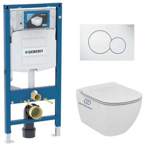 WC-Pack Geberit Duofix + Ideal Standard Tesi Aquablade WC-Becken + Sigma01 Weiße Bedienplatte (GEBAQUA-B-DE)