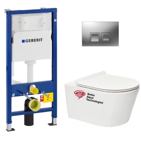 WC-Pack Vorwandelement Duofix UP100 + SAT Brevis Wand-WC ohne Spülrand + ultradünner WC-Sitz, Softclose + Bätetigungsplatte