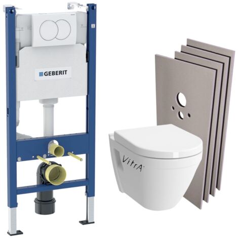 WC-Pack Vorwandelement + Vitra S50 Wand-WC + Sitz mit Fallbremse + Betätigungsplatte + Verkleidungsset