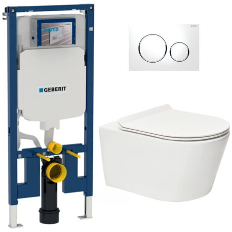 WC-Paket Geberit UP720 extraflach + WC SAT Brevis ohne Flansch mit unsichtbaren Befestigungen + weiße Platte (SLIM-Brevis-C)