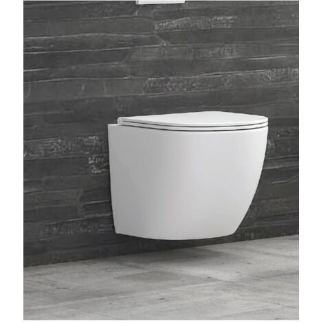 WC Rimless suspendu MILOS 49x37x36 cm avec abattant soft-closing-Blanc-Blanc-37 --