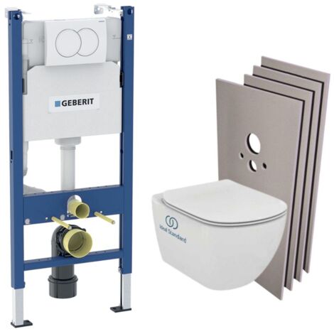 WC Set Vorwandelement + Ideal Standard Tesi Aquablade WC + Weiße Platte + Dressing-Set (TesiGeb3-sabo-DE)