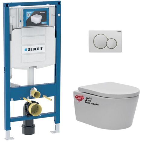 WC Set Vorwandelement + SAT spülrandlos WC unsichtbarer Befestigung + WC-Deckel Softclose + Platte alpinweiß