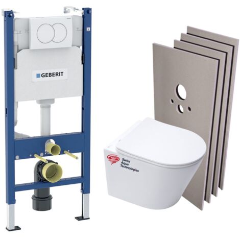 WC Set Vorwandelement + WC SAT Infinitio spülrandlos + Weiße Platte + Verkleidungsset (InfinitioGeb3-sabo-DE)