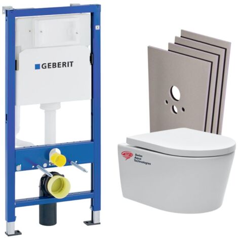 WC Set Vorwandelement + WC SAT spülrandlos + Weiße Platte + Verkleidungs-Set (SATrimlessGeb1-sabo-DE)