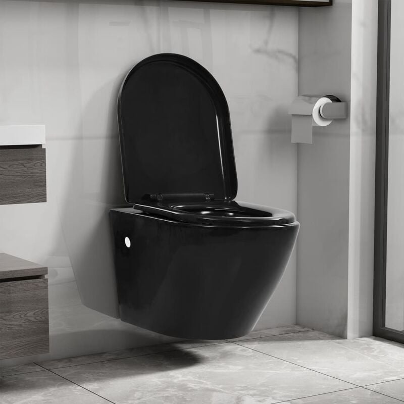 Wc Sospeso con Design Senza Bordi in Ceramica Nero Vidaxl 45550