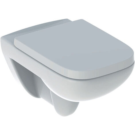 WC suspendu à fond creux Geberit RENOVA PLAN Rimfree. Ensemble avec siège de toilette blanc