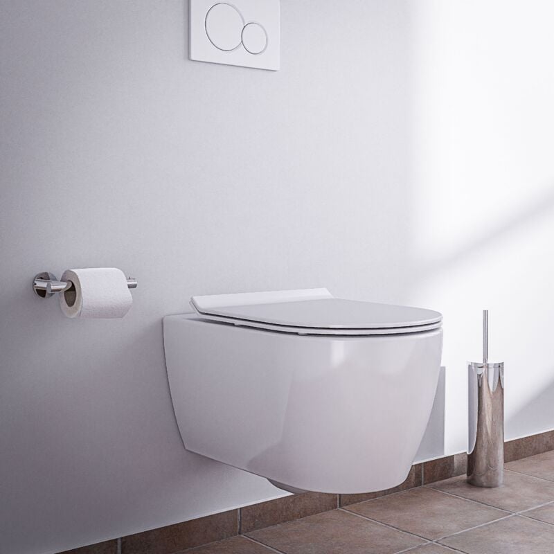 Wc suspendu design sans rebords céramique sanitaire Toilettes mural à poser avec Abattant au choix - Blanc - 54,5x36x33cm - NT2039 Super plat