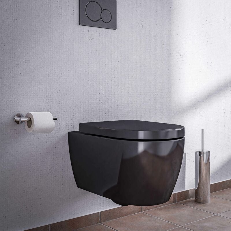Wc suspendu à fond creux sans bride nano NT2039 - noir - abattant Softclose inclus Avec veilleuse led standard - Bernstein