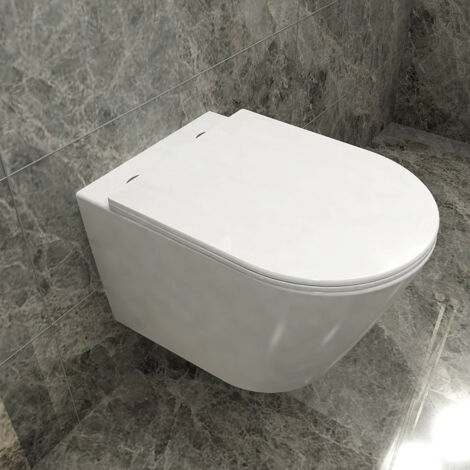WC Suspendu Arrondi avec Abattant Ultra-Fin à Fermeture Douce (Soft Close)