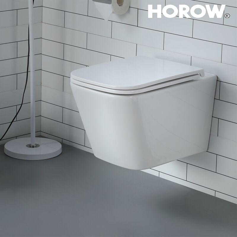 WC suspendu avec abattant de WC avec système d'abaissement automatique – WC avec chasse Superspin à un trou – Cuvette de toilette en céramique avec