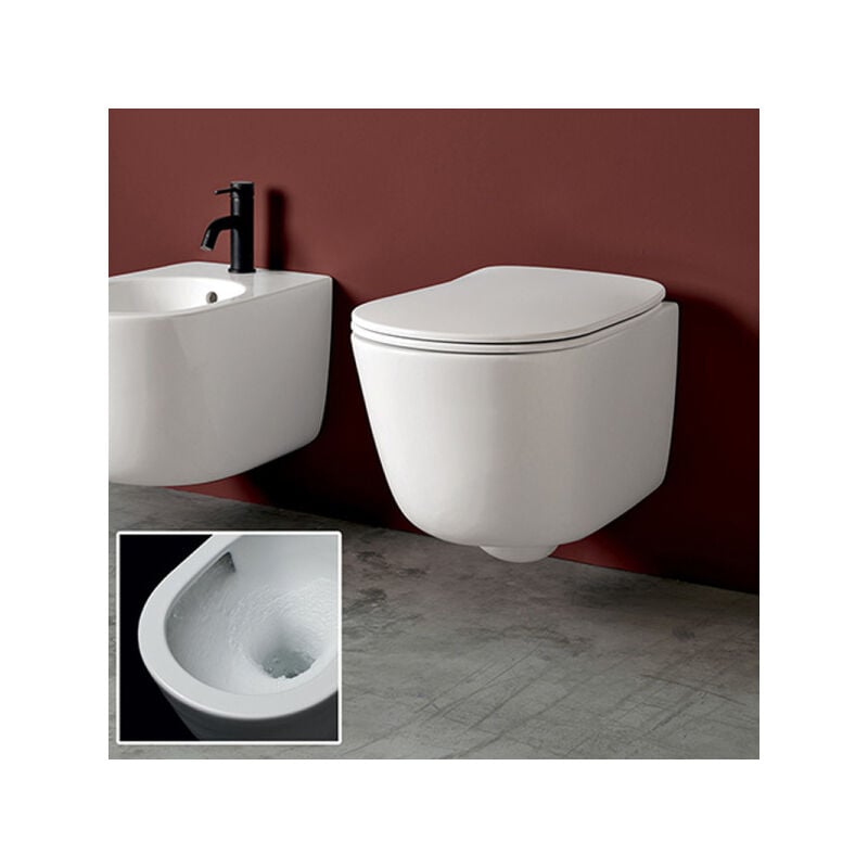 WC suspendu avec abattant soft-close céramique Blanc Brillant EVA - CRISTINA ONDYNA WC88001