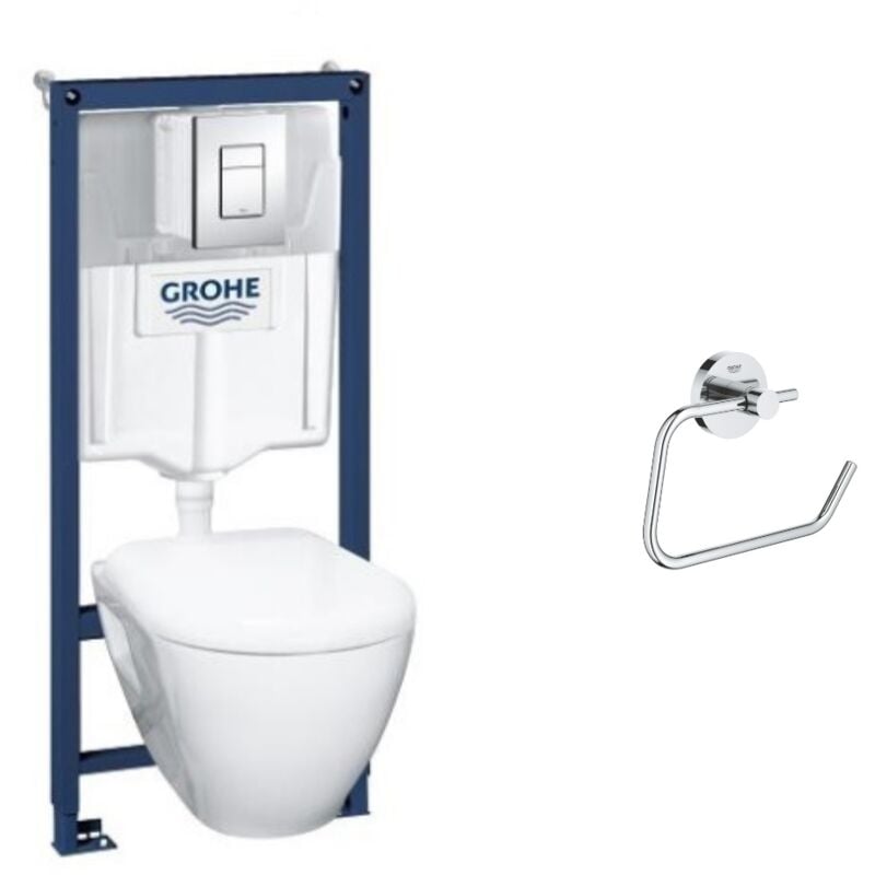 Grohe - wc suspendu compact serel + bâti support + abattant + plaque + dérouleur - Blanc