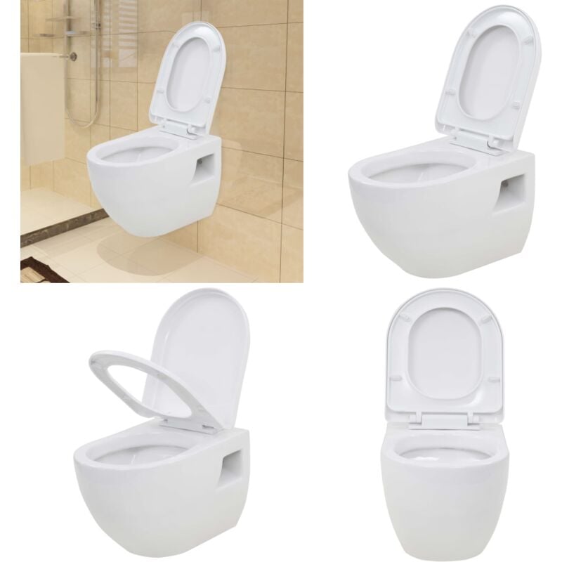 Wc suspendu en céramique Blanc - toilette suspendue - toilettes suspendues - Home & Living - Blanc