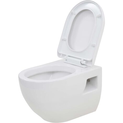 WC Suspendu Céramique de Salle de Bains Cuvette de Toilette Noir/Blanc vidaXL