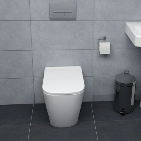 WC suspendu en Céramique Blanche - Sans Bride avec Abattant Soft Close