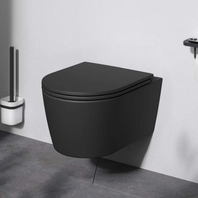 Wc Suspendu sans bride Noir wc en céramique sans rebord avec couvercle de siège Softclosing - Am.pm