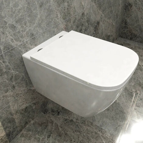 WC Suspendu Haut de Gamme - Forme Carrée, Sans Bride, Abattant Ultra-Fin Soft Close
