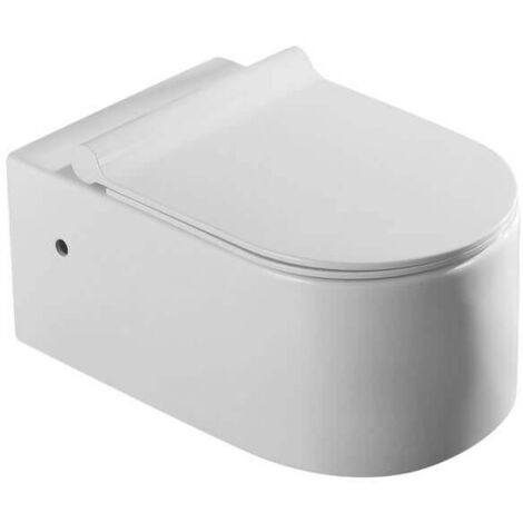 WC Suspendu Ovale - Céramique Blanc - Avec Abattant - Sans Bride - 57x36 cm - Natural