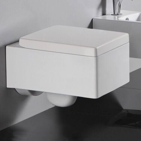 WC Suspendu Rectangulaire - Avec Abattant - Céramique Blanc - 52x39 cm - Kube