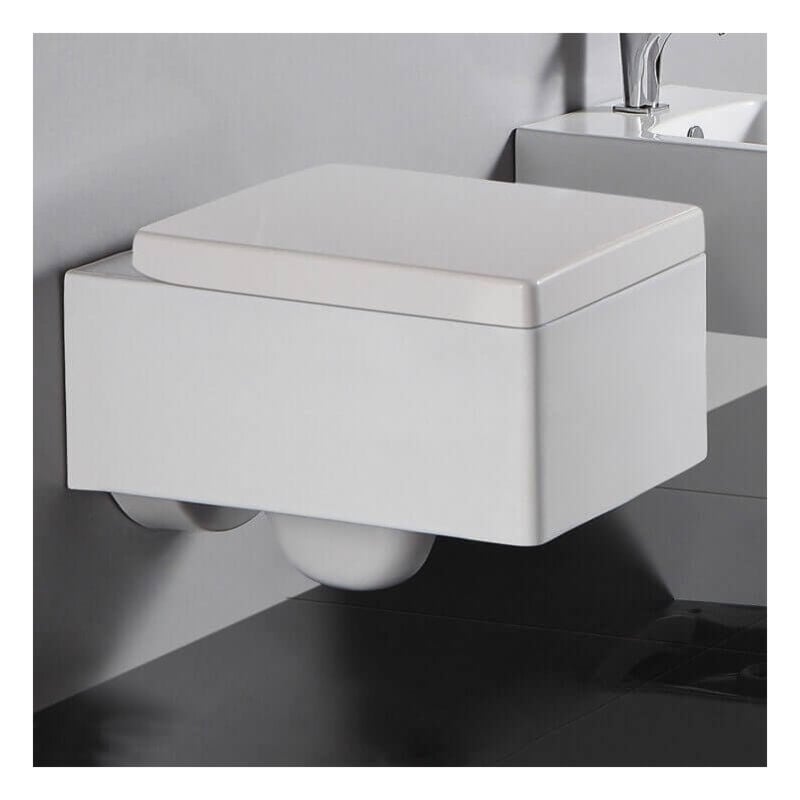Rue Du Bain - wc Suspendu Rectangle avec Abattant - Céramique Blanc - 52x39 cm -Kube