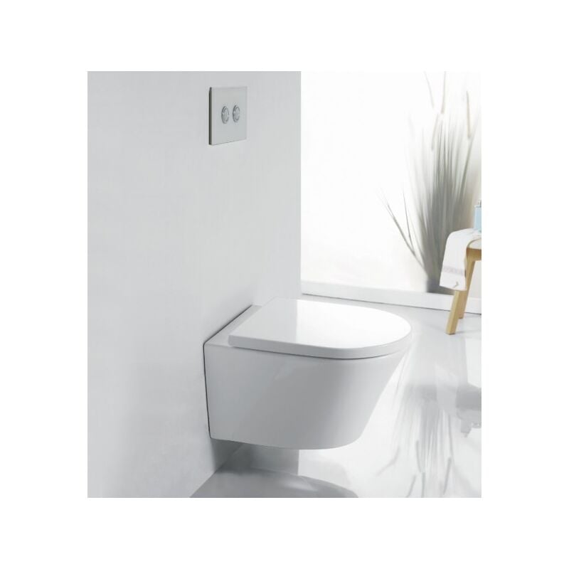 Wc suspendu Blanc brillant 36x53x34cm (LxPxH) sans bride ni rebords, abattant fermeture progressive + soft-close - 1088R Avec veilleuse led standard