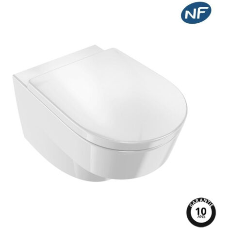 Jacob Delafon – WC suspendu sans bride – Cuvette lisse émaillée – Économie d'eau 2,6/4 L – Abattant thermodur – Installation rapide et facile