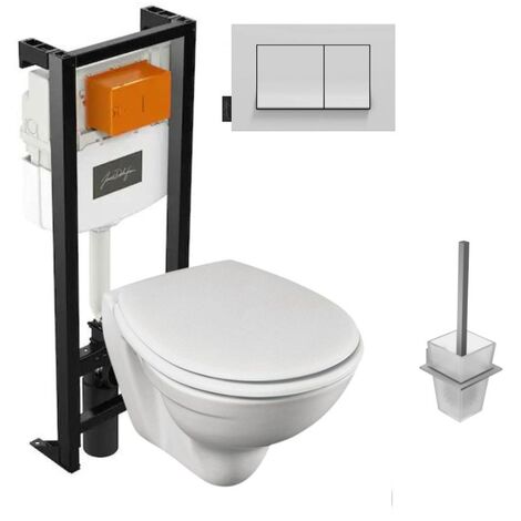 WC suspendu sans bride JACOB DELAFON Patio + bâti-support + accessoires, Porte-balai carré