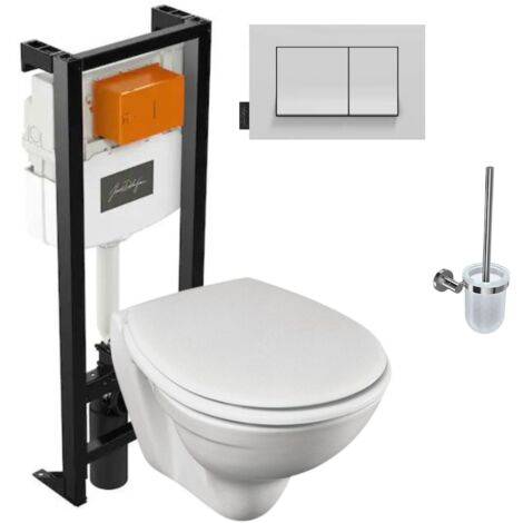 WC suspendu sans bride JACOB DELAFON Patio + bâti-support + accessoires, Porte-balai rond