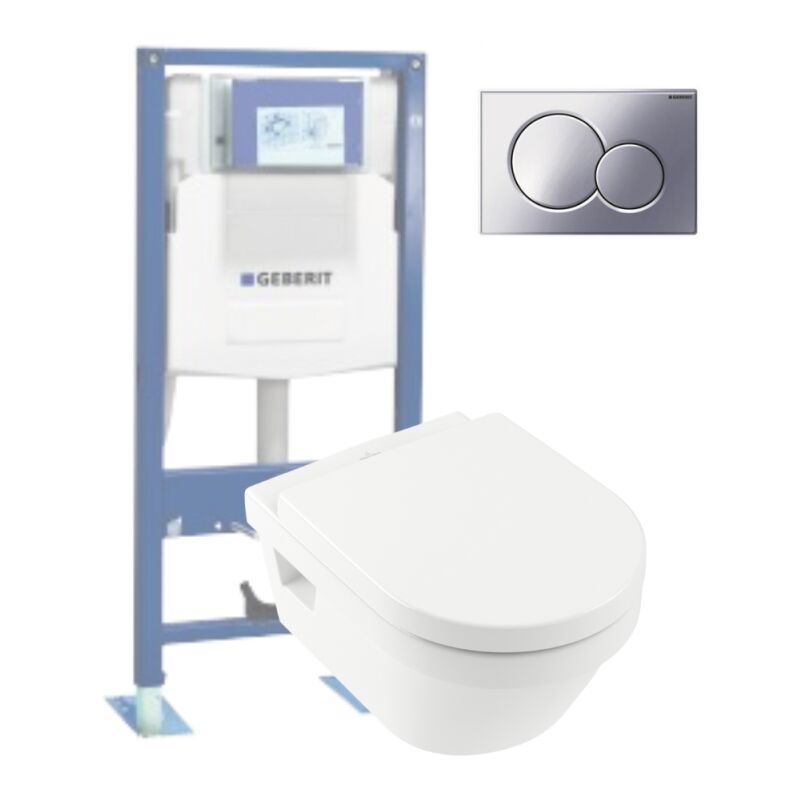 WC suspendu sans bride VILLEROY ET BOCH Architectura + abattant + Bati support GEBERIT + plaque de commande