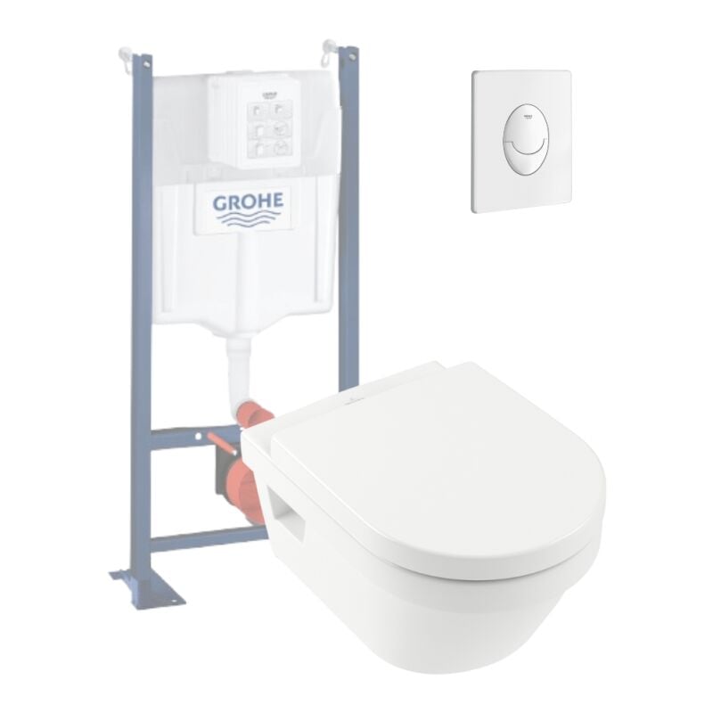 Villeroy&boch - wc suspendu sans bride villeroy et boch Architectura + abattant + bati support grohe + plaque de commande blanche