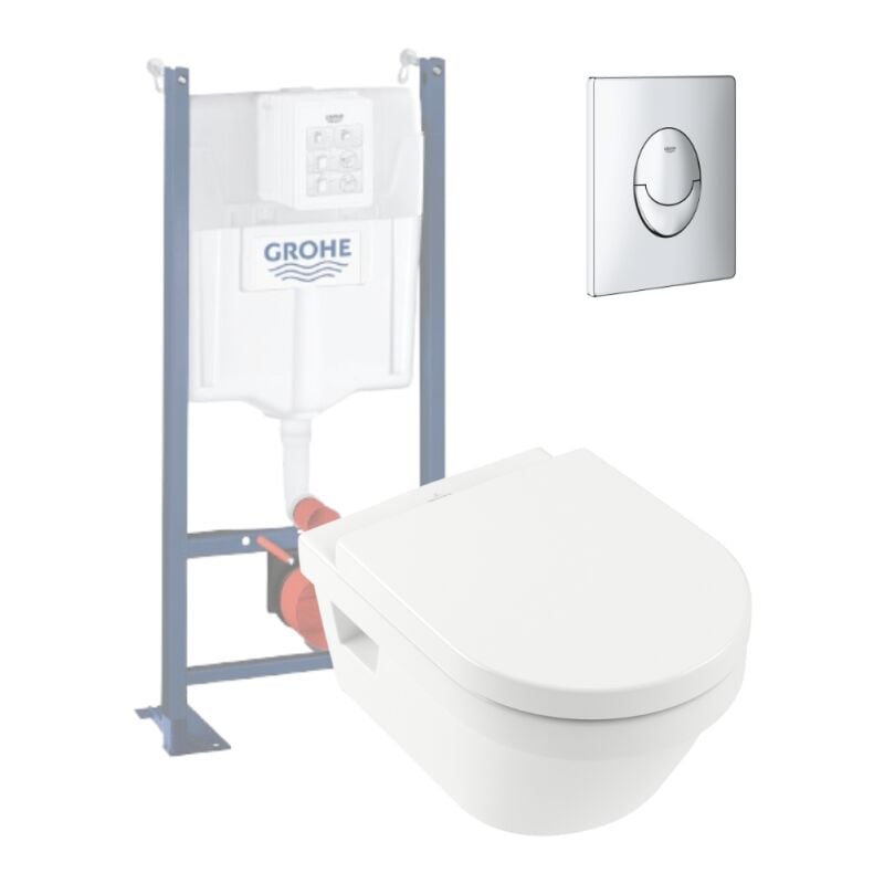 Villeroy&boch - wc suspendu sans bride villeroy et boch Architectura + abattant + bati support grohe + plaque de commande chrome