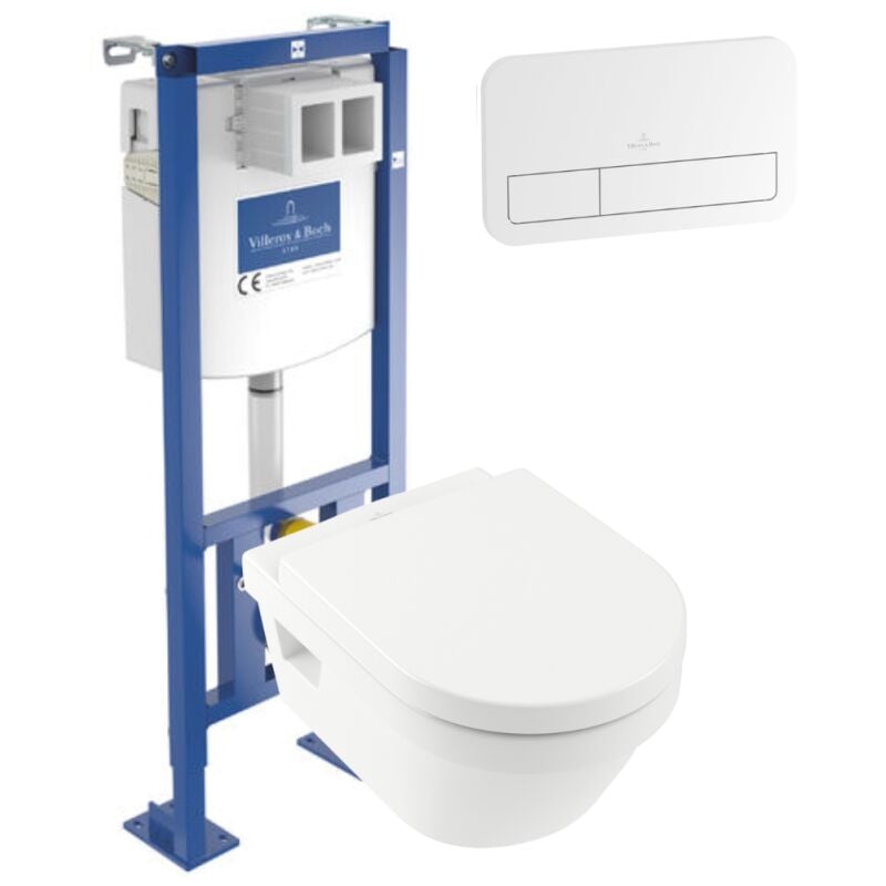 Wc suspendu sans bride villeroy et boch Architectura + abattant + Bâti-support Villeroy&boch ViConnect + Plaque de commande