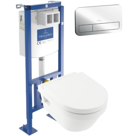 WC suspendu sans bride VILLEROY ET BOCH Architectura + abattant + Bâti-support Villeroy & Boch ViConnect + Plaque de commande