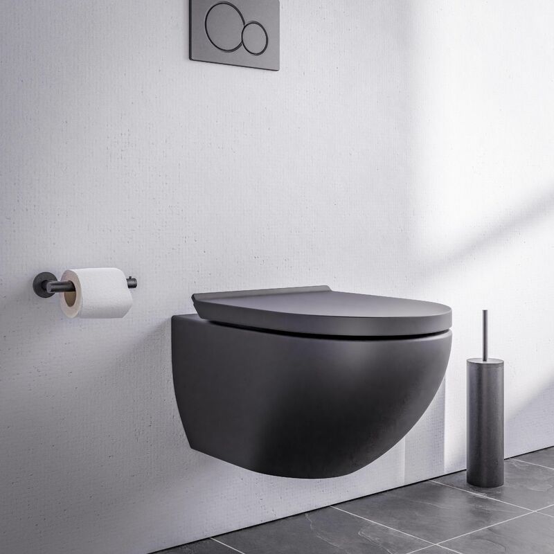 Bernstein - wc suspendu noir mat cuvette sans rebord Toilettes fond creux abattant fermeture douce, céramique sanitaire hygiénique - 36.5x32x57.5cm