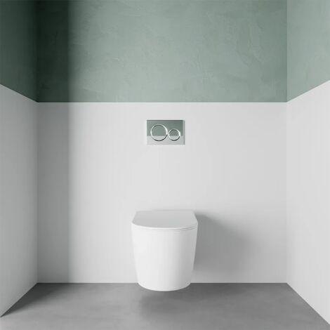 WC suspendu sans rebord en céramique blanche polie avec siège à fermeture progressive Mod. Vienna