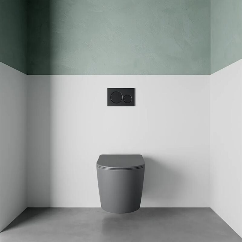 Wc suspendu sans rebord en céramique gris mat avec siège à fermeture progressive Mod. Vienna