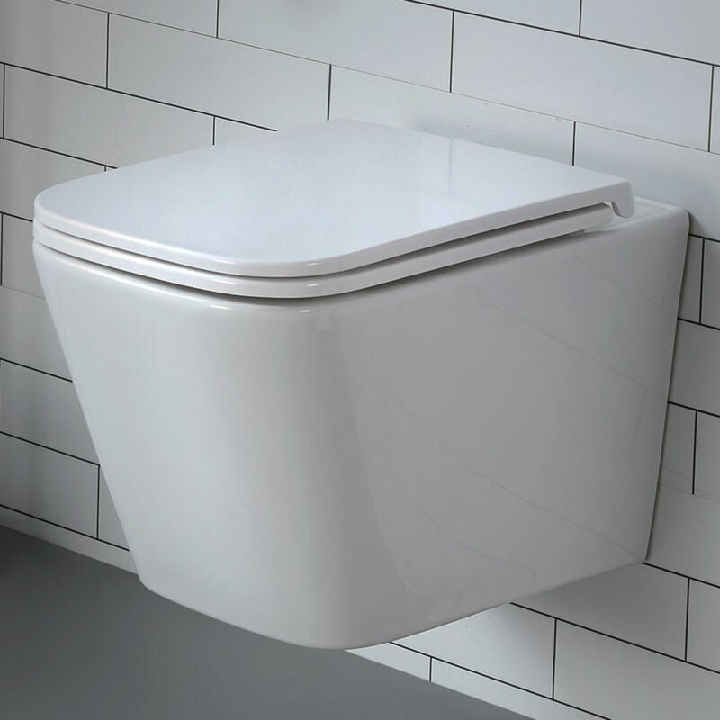 Horow - Toilettes murales sans rebord - wc suspendu avec abattant de wc avec système d'abaissement automatique – wc mural pour invités – Cuvette de