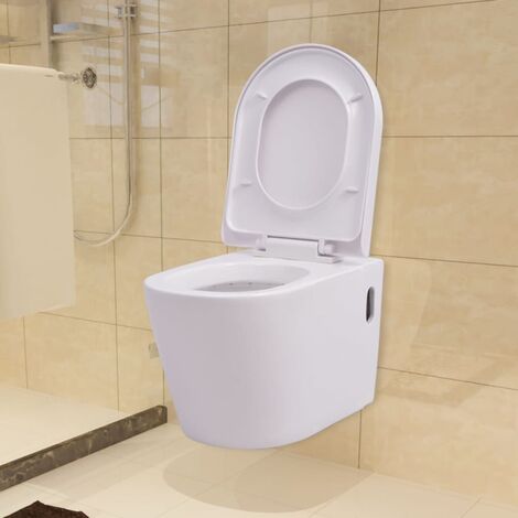 WC suspendu style Contemporain - Economie d'eau - Toilette murale Céramique Blanc Chic-435590