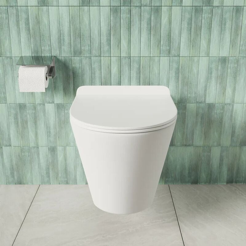 WC suspendu Tornado Silent Flush en céramique blanc brillant avec abattant Soft-close Mod. Rio