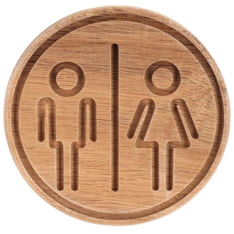 Wc-türschild aus akazienholz mit graviertem muster mann frau auf sticker - natürlich - Tendance
