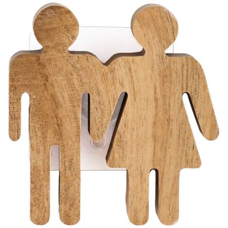 Wc-türschild aus akazienholz modell mann frau auf sticker - natürlich - Tendance
