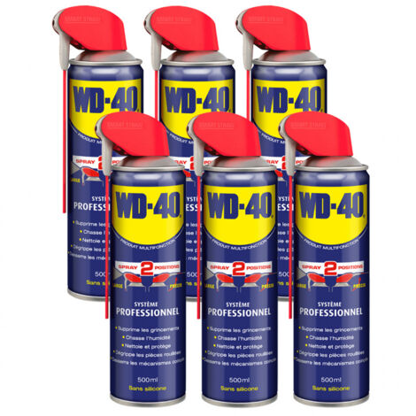 Wd-40 – Lot de 6 aérosols dégrippant 500ml – Spray double position – Non conducteur – Valve 360° pour tous métaux et plastiques