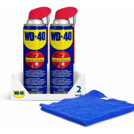 WD-40 - Lubricante WD40 Doble Acción 500ml - Pack 2 unidades + paño de regalo