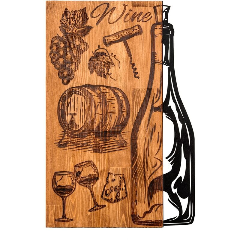 Décoration murale de bouteilles en bois et métal