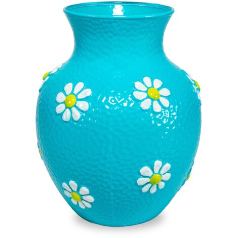 WD LifeStyle Vaso in Vetro con Decorazioni Esterne Azzurro